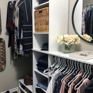 closet with shelves and hangers
