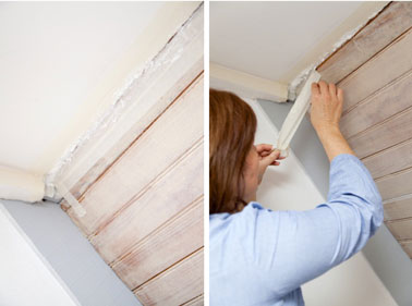 Después de que la espuma expansiva se haya secado por completo, retire la cinta adhesiva que se usó para proteger la pared o el techo.